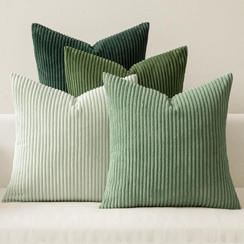 20x20 Inch Corduroy Throw Pillow Covers Set of 4 - Forest Green | Boho Decor