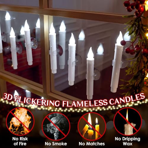 Enhon 12Pcs Dusk-to-Dawn White Window Candles with Batteries (White Bulb) Set