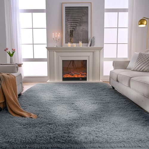 Grey Fluffy Area Rug 5x7 Feet Shag Bedroom Carpet Non-Slip Dorm Decor