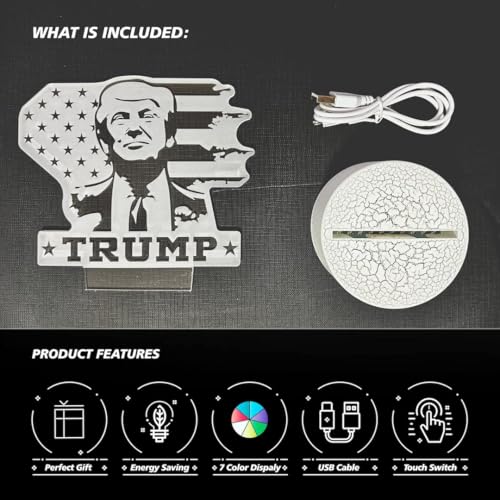 3D LED Night Light Trump 2024 Flat Acrylic Illusion Lighting Lamp with 7 Colors and Touch Sensor, Trump Fan Nightlight Gift, Trump Fight!
