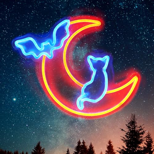 Halovin Halloween Neon Sign Wall Decor - Style A Moon Bat Cat Light