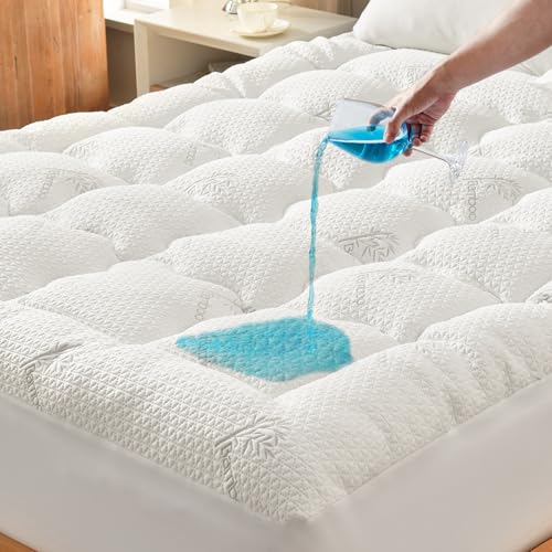 Secgo King Waterproof Mattress Topper - Breathable Rayon Bamboo Bed Protector, Deep Pocket Fit 8-21", White