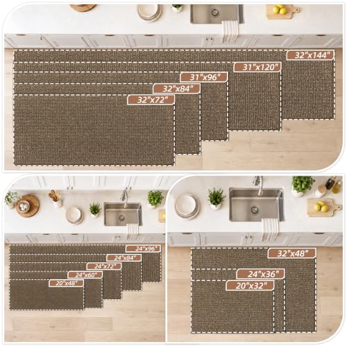 Brown Kitchen Runner Rug 20x48 Inch Non-Slip Floor Mat for Kitchen
