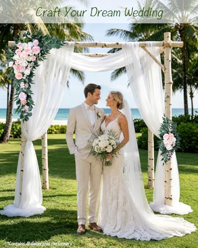 NanMeHeer 40 Inch Blush White Faux Wedding Arch Flowers 2 Pack - Flexible & Reusable Floral Swags for Wedding Backdrops