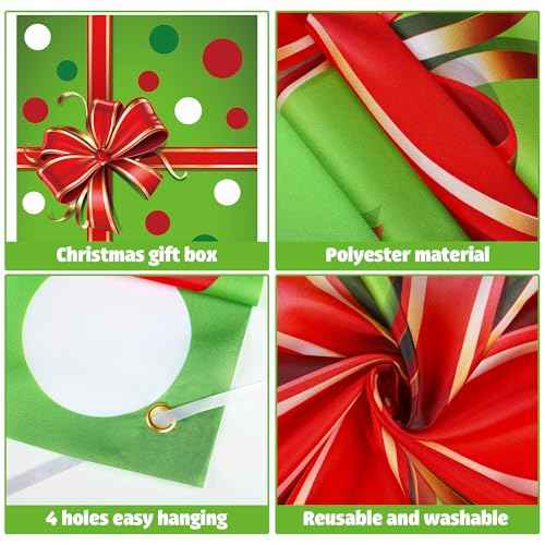 Christmas Door Cover Xmas Gift Box Door Hanging Banner Merry Christmas Front Doors Cover Backdrop Decorations for Holiday Indoor Outside Party Supplies, 70.9 x 35.4 Inch(Green Polka Dots)