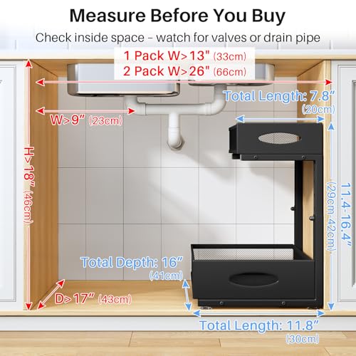 Black 2-Pack Under Sink Organizer with 2 Tiers & Pull-Out Drawers