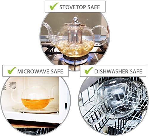 Glass Teapot Set with 4 Double Wall Tea Cups & Infuser – 35oz Borosilicate Stovetop Safe