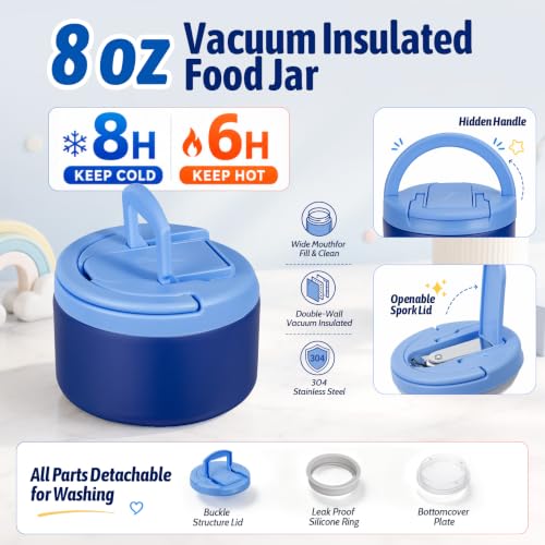 MAXSO Blue Kids Bento Lunch Box Set with 8oz Soup Thermo & 4 Compartments