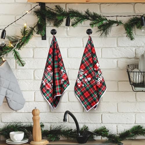 4 Pack Christmas Tartan Hand Towels Plaid Kitchen Dish