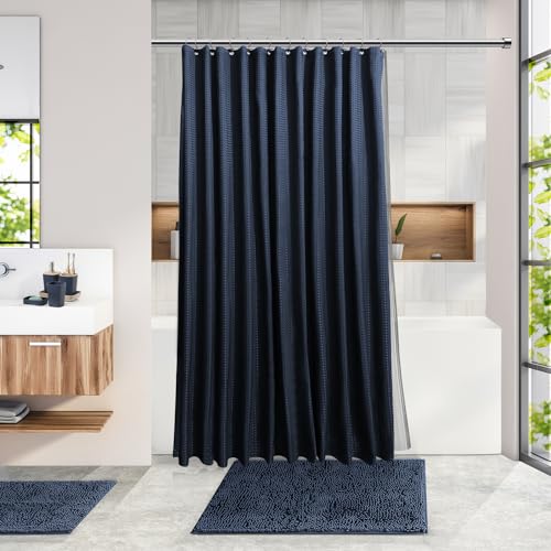 Clara Clark Navy Blue Bathroom Accessory Set with Shower Curtain — Complete Bathroom Decor