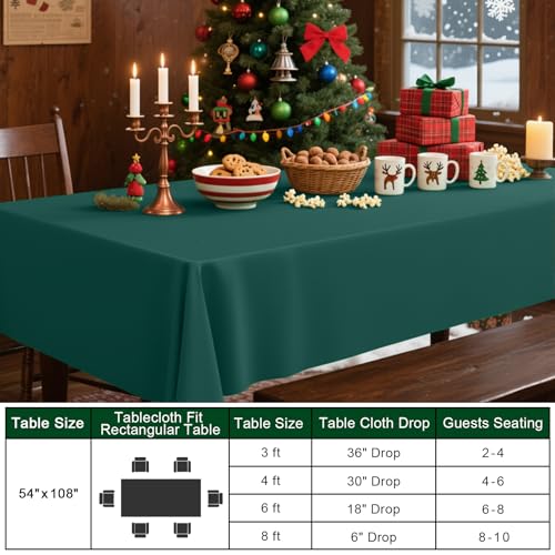 Christmas Green Plastic Disposable Table Cloth - 54 x 108 Inches, 10 Pack