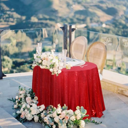 ShinyBeauty Red Sequin Round Tablecloth 120 Inch for Banquets & Holidays