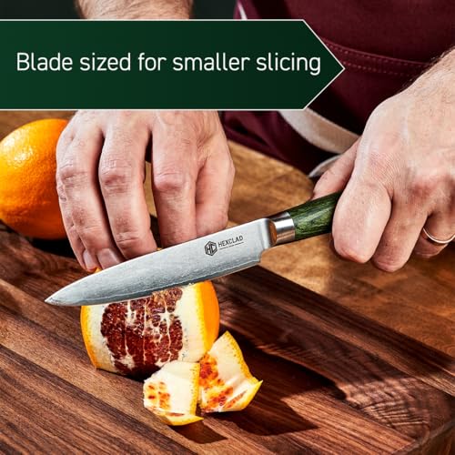 HexClad 5-Inch Green Japanese Damascus Steel Utility Knife - Sharp & Ergonomic