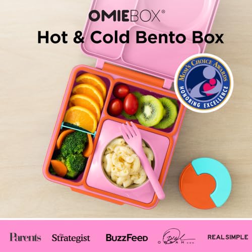OmieOmieBox Kids Insulated Leakproof Bento Lunch Box with Food Jar 8.5oz Pink Berry Pack of 2