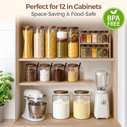 Glass Pantry Storage Containers with Acacia Wood Lids - 1.1Qt & 0.5Qt Set, Stackable, Airtight Food Storage