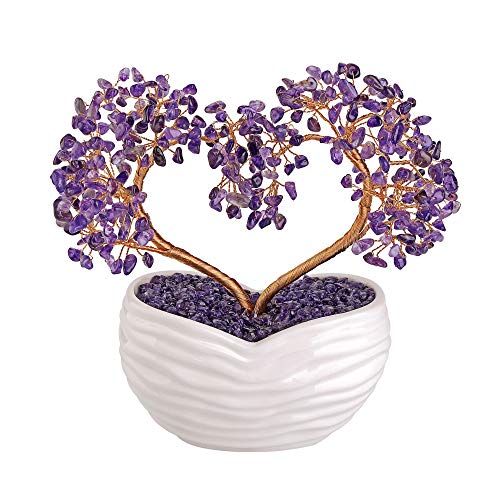 Amethyst Crystals Heart Bonsai Tree | Reiki Healing Feng Shui Desk Ornament
