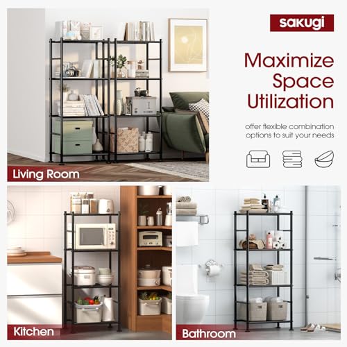 Sakugi Heavy Duty 4-Tier Metal Storage Shelves - Garage, Pantry & Closet Organizer, Black, 18.4W x 12.6D x 44.2H