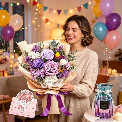 Preserved Flowers Bouquet, Purple Roses Forever for Delivery