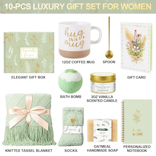 Wasocol Sage Green Self Care Gift Basket for Women - Relaxing Spa & Wellness Gifts