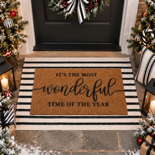 Moucuny 2 Pcs Christmas Coir Outdoor Doormat Set 16 x 28 and 24 x 35 - non slip welcome mats