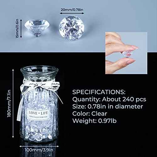 Babenest Acrylic Diamond Fake Gems Vase Filler, 240pcs 3/4 Inch Faux Diamonds Crystals Jewels for Table Scatters Wedding Party Event Arts & Crafts Birthday Decoration Favor (Clear)