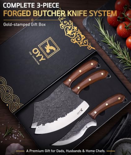 3-Piece Hand Forged Meat and Chef Knife Set with Boning Knife - High Carbon Steel