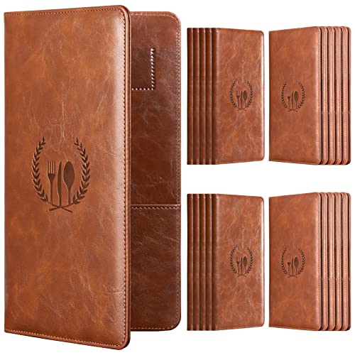 Brown Check Presenters for Restaurants - 20 Pack Guest Bill Holders with Fork & Spoon Imprint