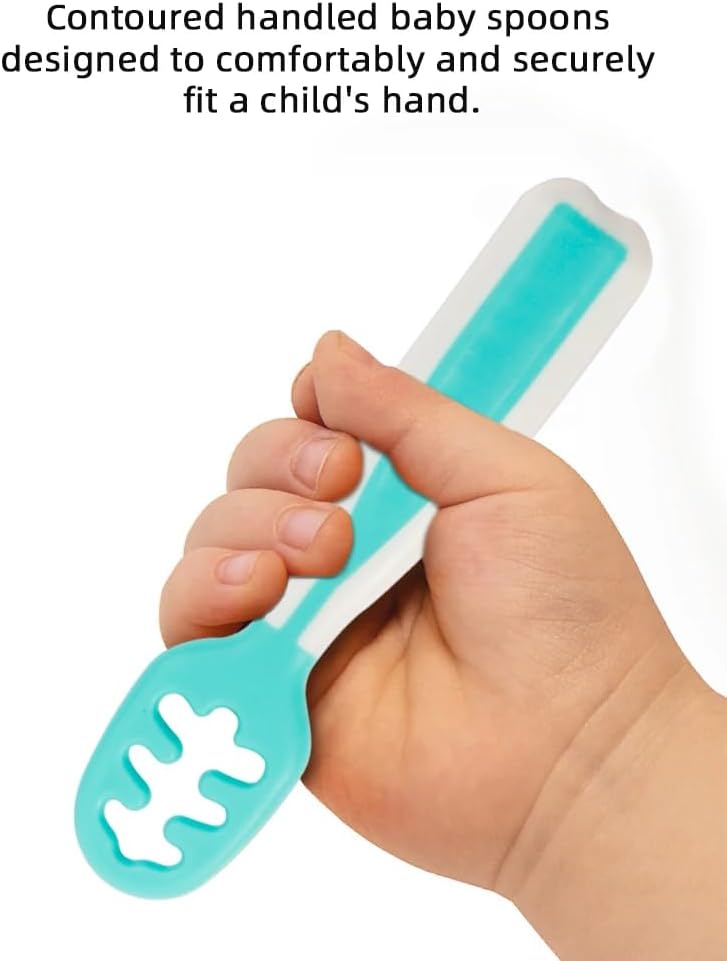 Skiennix Baby Spoons - Silicone Pre-Spoons for 6+ Months | Perfect for Baby-Led Weaning - Set of 2, Teal/White