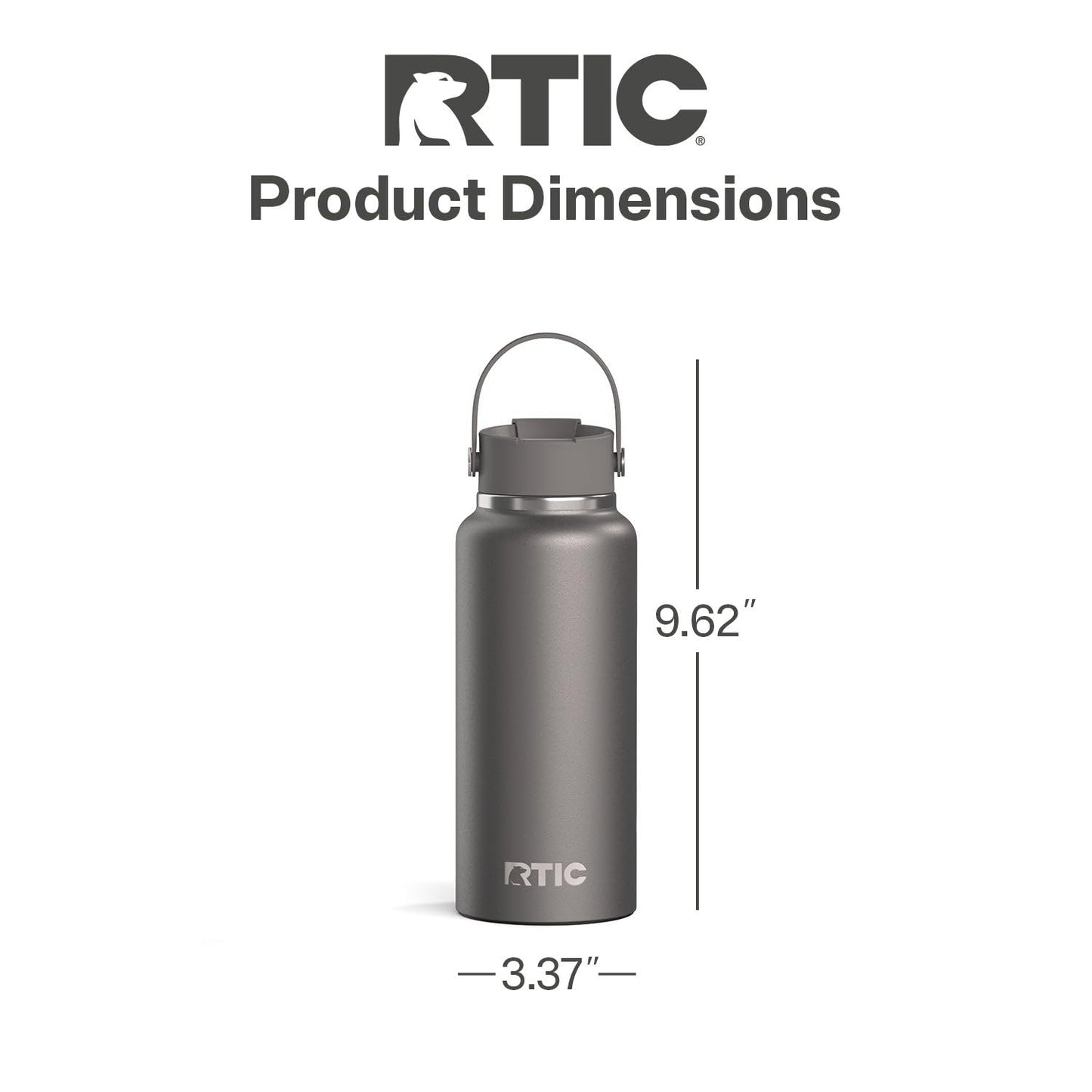 RTIC 32oz Outback Water Bottle, Ceramic Lined, Insulated, Stainless Steel, Double Wall Vacuum-Insulation, Leak-Proof Lid, BPA-Free Water Flask Hiking, Running, Sports, Outdoor, Graphite