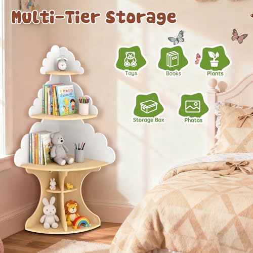 LAKNUAL Cloud Bookshelf for Kids - Space-Saving Montessori Corner Bookcase