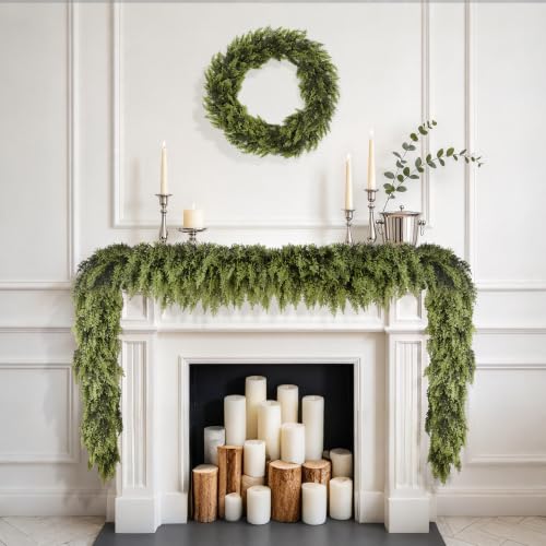SIECCY 4 Pack 6ft Artificial Cedar Garlands Real Touch Winter Greenery for Christmas Decorations