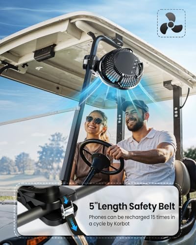 Portable 40000mAh Clip-On Fan for Golf Carts - Black, Up to 127Hrs Run Time
