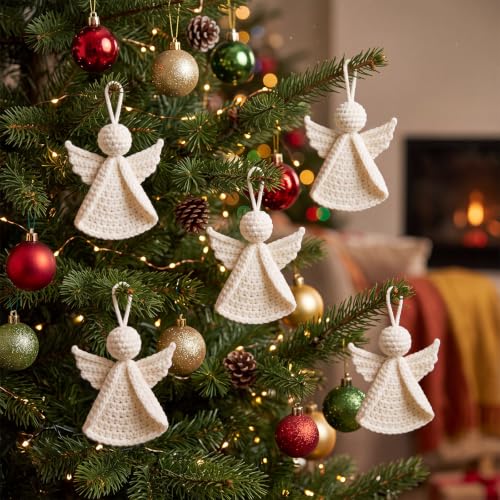 Novabright 6 Pack 3.15" Christmas Crochet Angel Ornaments Bulk for