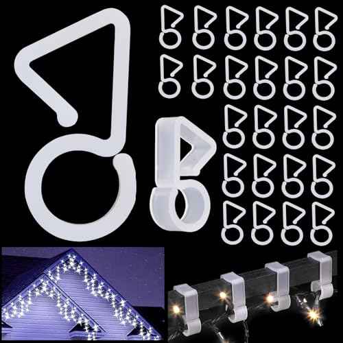 30 Pcs Gutter Hooks for Outdoor Christmas Lights, Gutter Clips for Fixing Christmas Lights Meteor Shower Icicle Lights on Wedding Halloween Outdoor Xmas Decoration Party Garden Tree Window