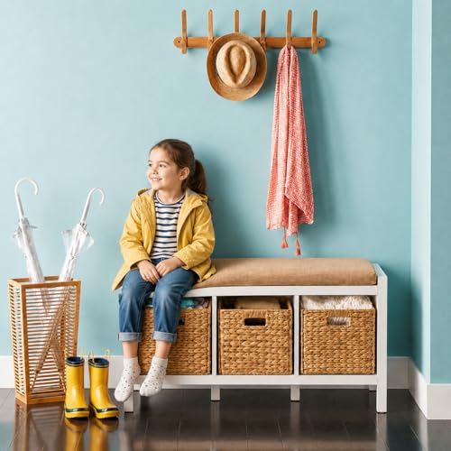 4-Pack Water Hyacinth Wicker Storage Baskets 13x11x11in for Shelving - Handwoven Natural Farmhouse Style