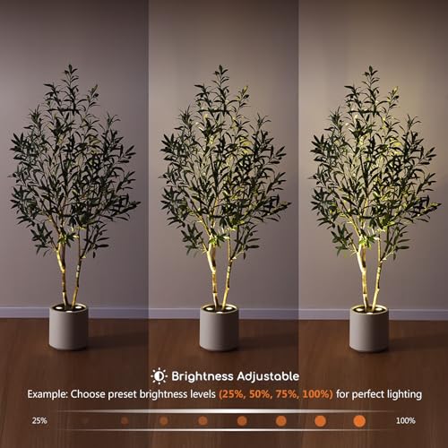 Artificial Olive Tree with LED Spotlights - 5ft Indoor Faux Plant with Rustic Wood Trunk & Remote Control