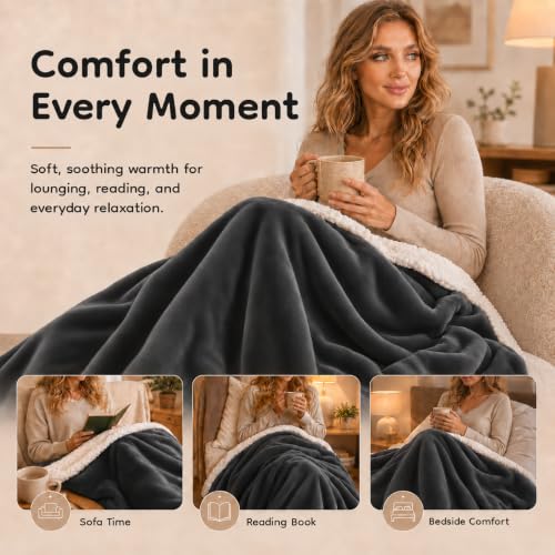 LaffyLo Full Size Electric Heated Blanket 72x84 Dark Grey with 10 Heat Settings