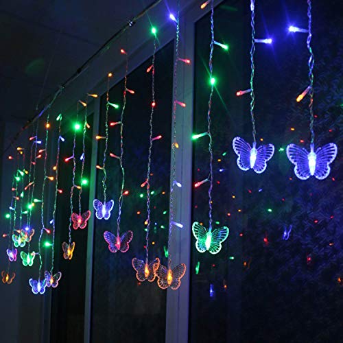 Decorman Butterfly Curtain Lights 13ft USB 96 LED with 16 Butterflies, 8 Modes, Remote Timer, Colorful