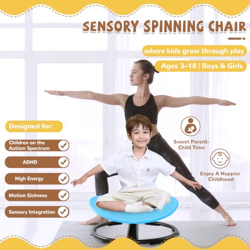 Zhenx Blue Round Sensory Spinning Chair for Autistic Kids Ages 3-18, Autism Toy Gift
