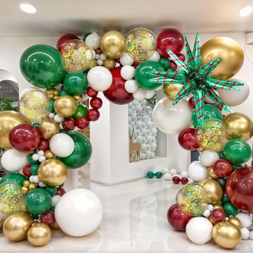 Paeyeq Red Green Gold Christmas Balloons Kit - Festive Holiday Decorations