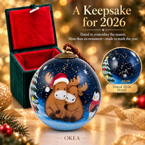OKEA Hand Painted Glass Christmas Ornament Moose 3.15 inch 2026 Holiday Decor