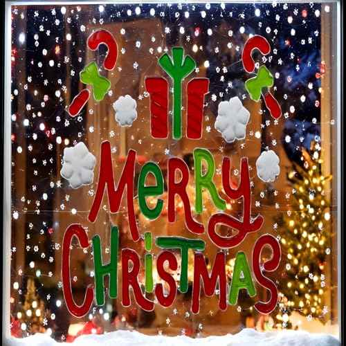 Gift&Fun Christmas Gel Window Clings,6 Pieces Set, Holiday Decorative Stickers with Santa, Snowman, Tree Designs, 7.9x7.9Inch (Christmas Window Gel Cling Snowman 6 Sheets)