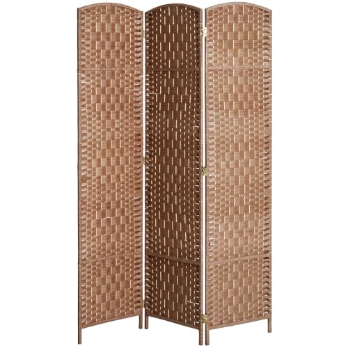 HOMCOM Natural Wood 3-Panel Room Divider Folding Privacy Screen, 6ft Tall