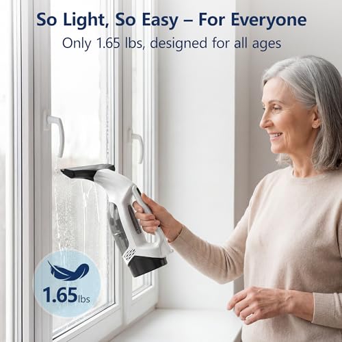 Electric Window Vacuum Squeegee with Extendable Pole - Cream, 31-40 Inch Reach