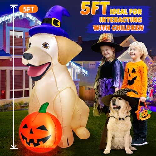 5Ft Halloween Inflatable Dog Decor with LED Lights Outdoor Yard Decoration