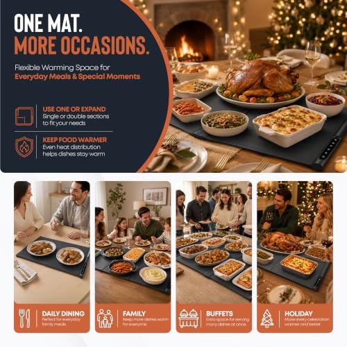 Large Electric Food Warming Mat - 42 x 16 Inch Countertop Buffet Warmer with 8 Temp Settings