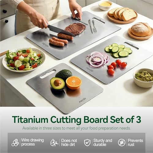 Set of 3 Titanium Cutting Boards - Food-Grade, Reversible & Dishwasher Safe