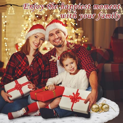 Mosro 72 Inch Large Faux Fur Christmas Tree Skirt with Silver Sequin Snowflake, White Holiday Decor