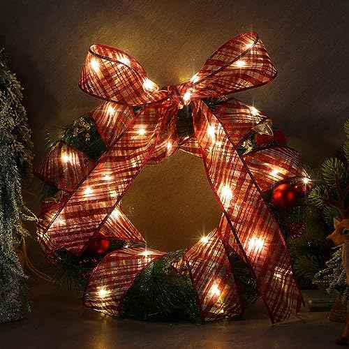Christmas Ribbon Lights Christmas Lights 16.4 ft Glow Christmas Tree Ribbon Battery Operated Indoor String Lights for Outdoor Xmas Holiday Party Wedding Garland Lighted Decoration (Red Stripe)