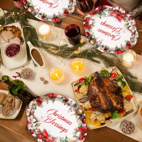 Fancy Land 24-Pack Christmas Oval Plates 10x12, Disposable Holiday Dinnerware
